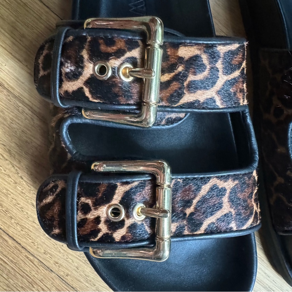 J. Crew New Colbie Wide Strap Gold Buckle Sandals in leopard print calf hair - Picture 6 of 8